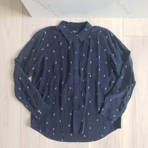 Rails Silk Button Front Shirt Navy Kate Lightning Print
